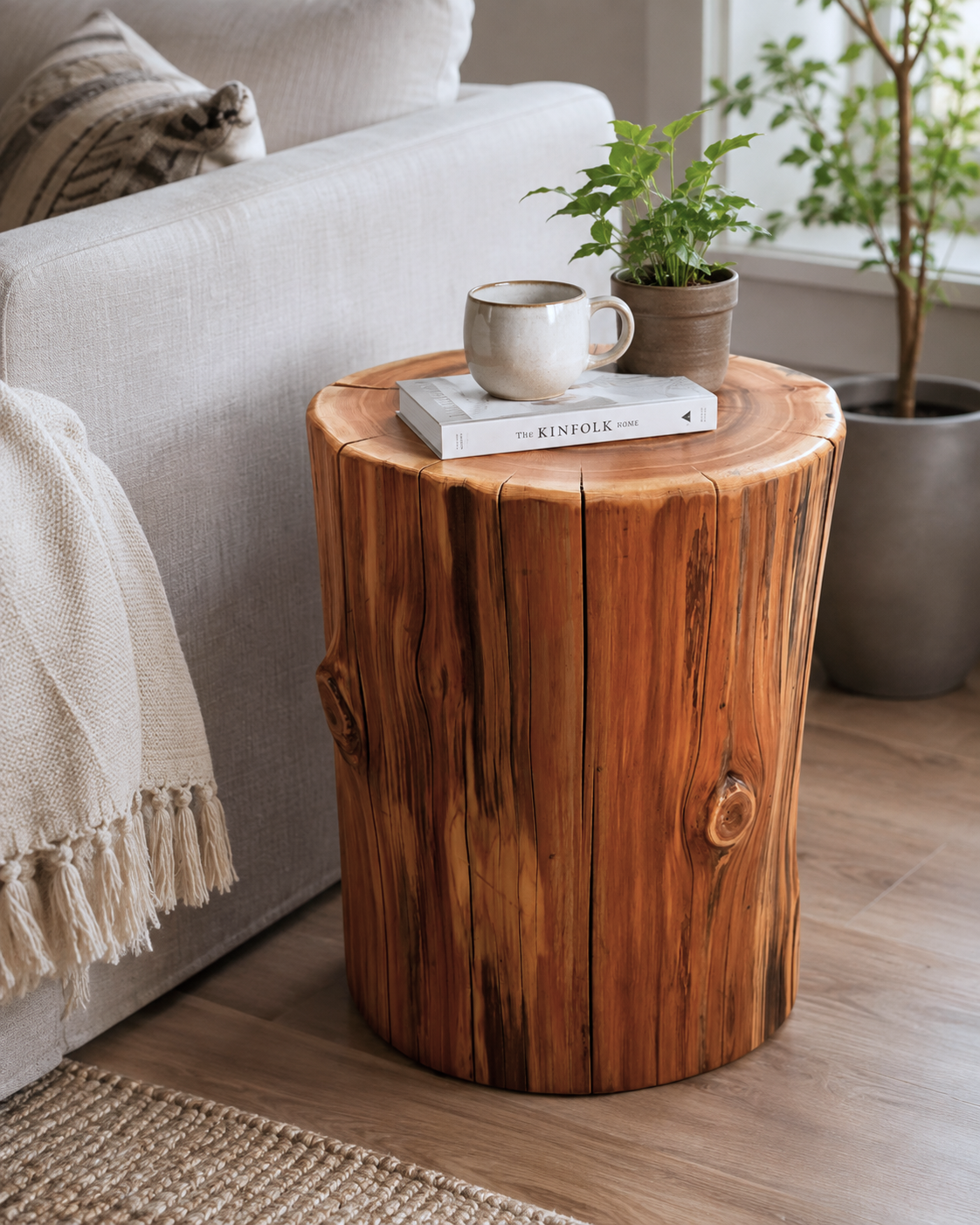 Handcrafted Cedar Stump Plant Stand, Log End Table, Cowboy Stump