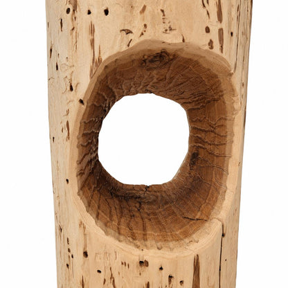 Cedar Stump Side Table with Hole, Rustic Plant Stand, Solid Wood Stool, Natural Lacquer Finish