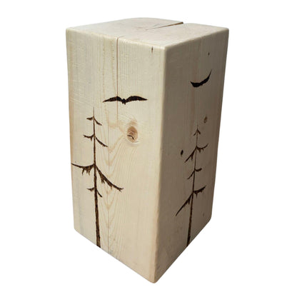 Hand-Burned Spruce Stump Side Table, Woodland Cabin Decor, Solid Wood Accent Piece