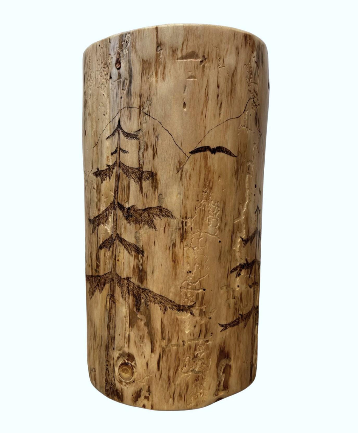 Handmade Wood-Burned Spruce Stump Plant Stand, Woodland Cabin Decor Accent Table
