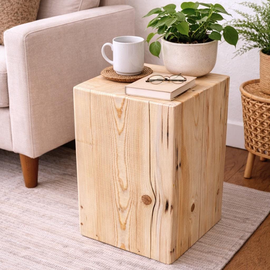 Handmade Spruce Stump Side Table, Solid Wood Woodland Decor Accent Table