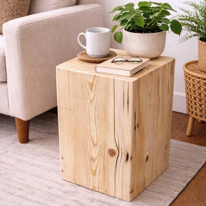 Handmade Spruce Stump Side Table, Solid Wood Woodland Decor Accent Table