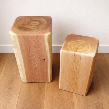 Square Cedar Stump Plant Stand, Rustic Live Edge Cowboy Stump, Natural Accent Table
