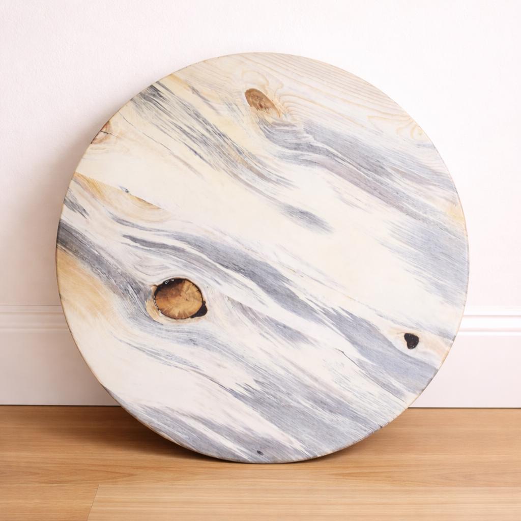 Round Ponderosa Blue Pine Tabletop, Rustic Solid Wood Dining Coffee Table Surface
