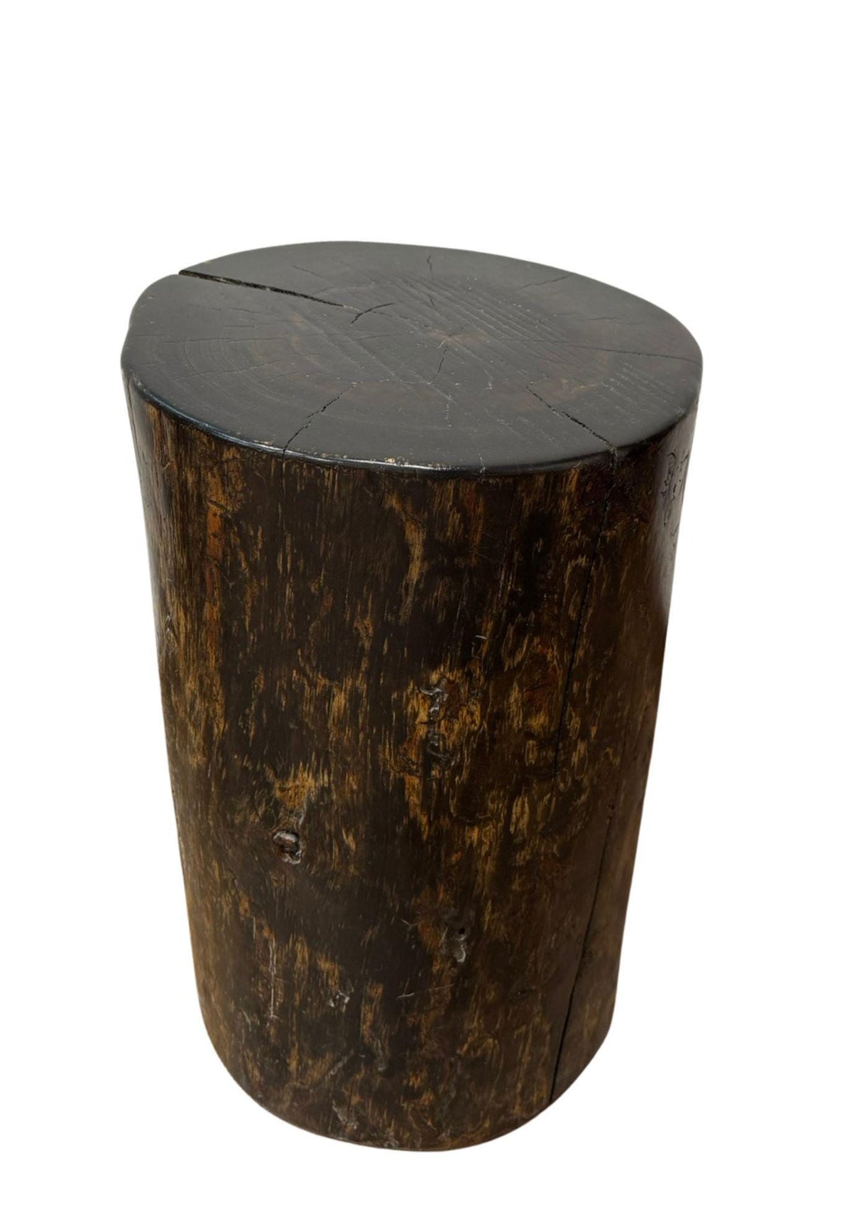 Handmade Pine Wood Stump Side Table, Rustic Log Plant Stand, Cabin Decor Accent Furniture