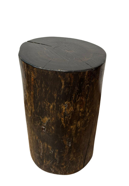 Handmade Pine Wood Stump Side Table, Rustic Log Plant Stand, Cabin Decor Accent Furniture