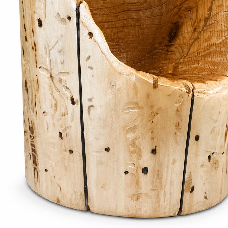 Cedar Stump Side Table with Hole, Rustic Plant Stand, Solid Wood Stool, Natural Lacquer Finish