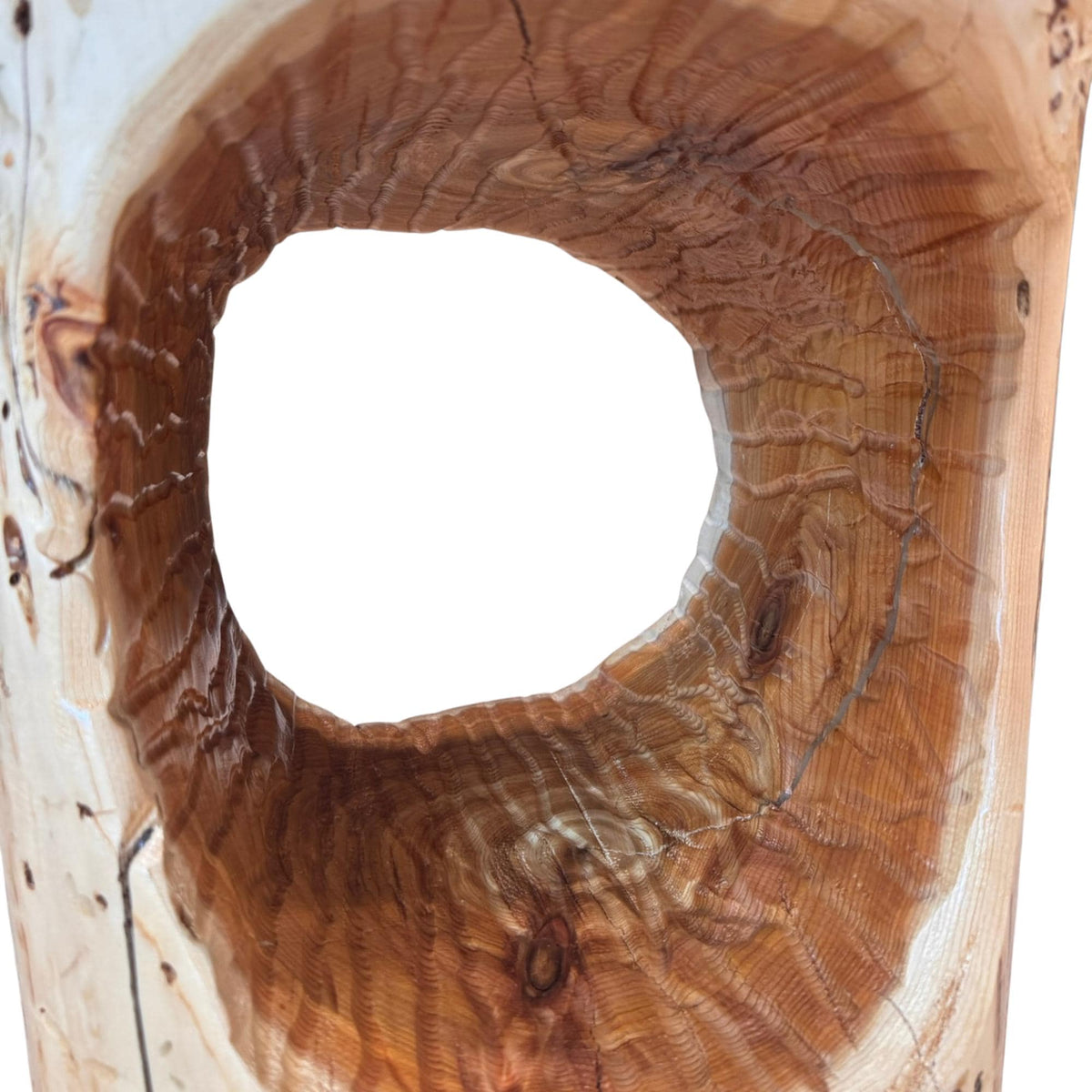 Cedar Stump Side Table with Hole, Rustic Plant Stand, Solid Wood Stool, Natural Lacquer Finish