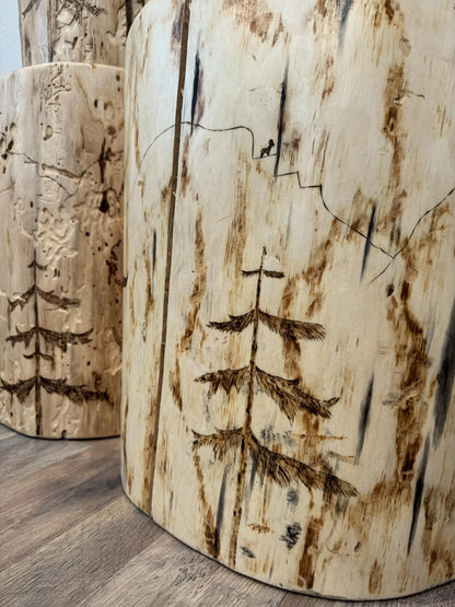 Handmade Wood-Burned Spruce Stump Plant Stand, Woodland Cabin Decor Accent Table