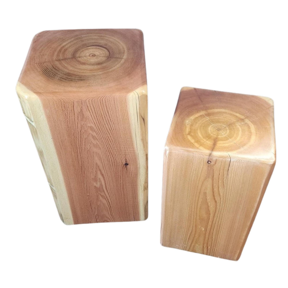 Square Cedar Stump Plant Stand, Rustic Live Edge Cowboy Stump, Natural Accent Table
