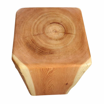 Square Cedar Stump Plant Stand, Rustic Live Edge Cowboy Stump, Natural Accent Table