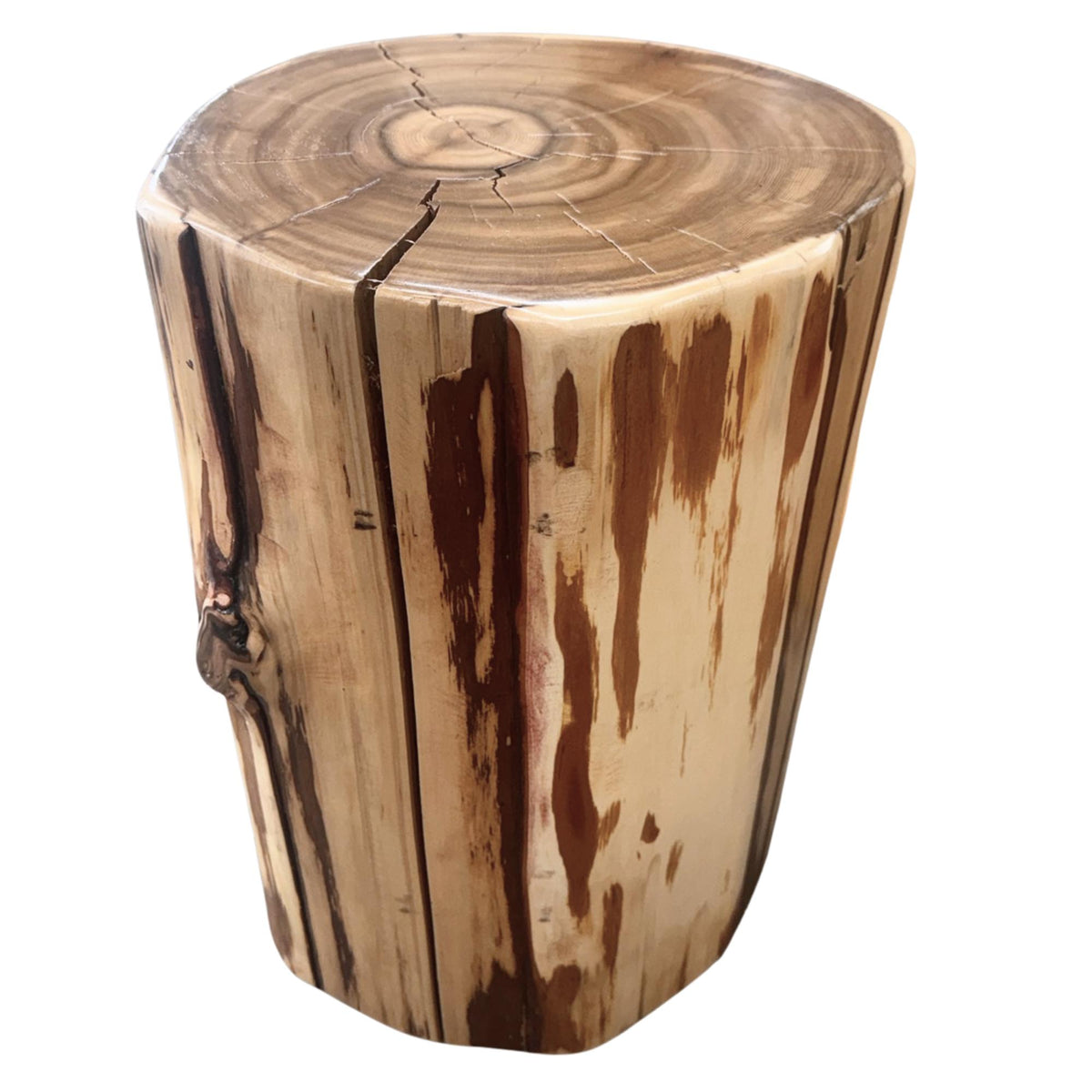 Cedar Stump Side Table, Rustic Plant Stand, Solid Wood Stool, Natural Lacquer Finish