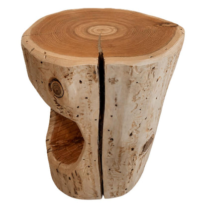 Cedar Stump Side Table with Hole, Rustic Plant Stand, Solid Wood Stool, Natural Lacquer Finish