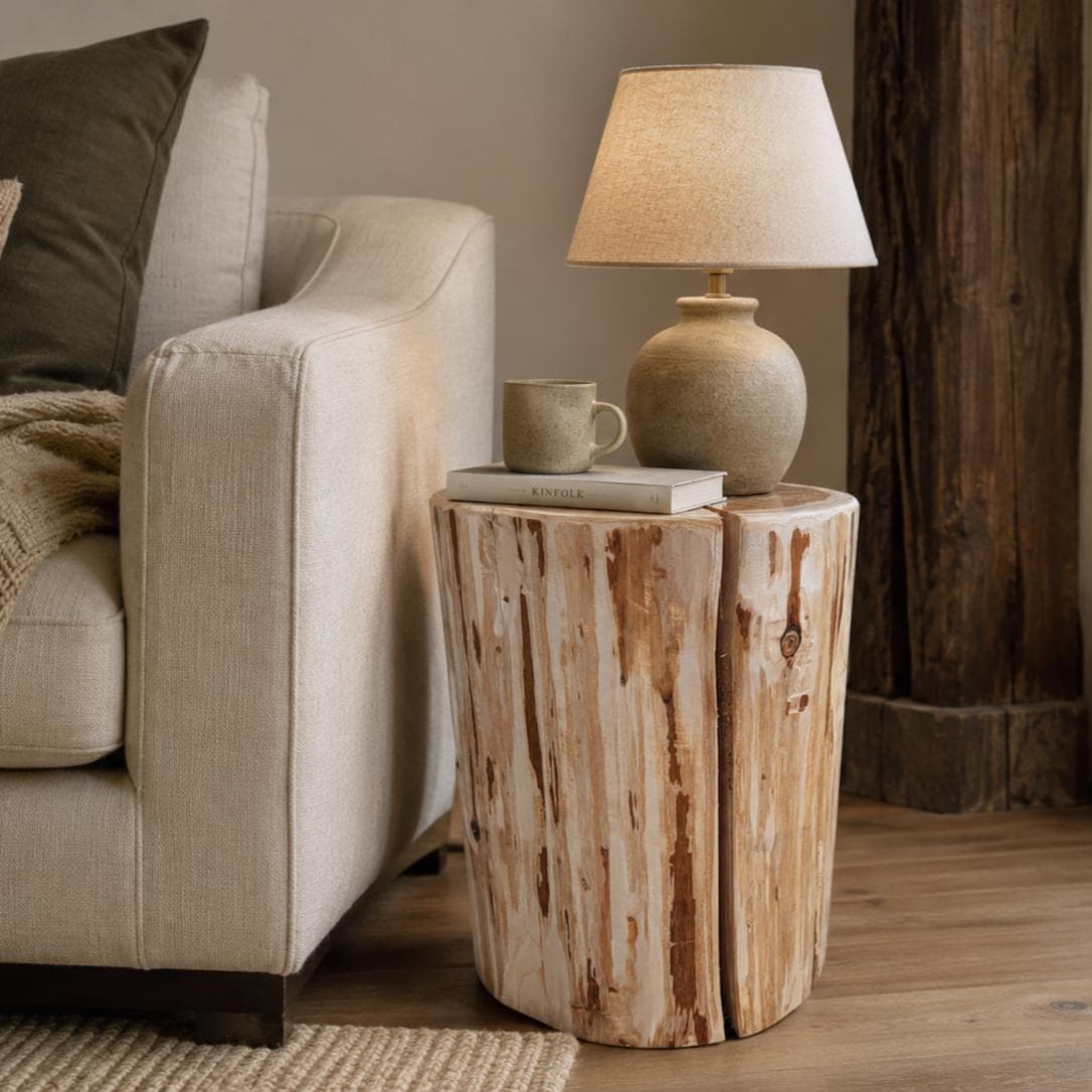 Cedar Stump Side Table, Rustic Plant Stand, Solid Wood Stool, Natural Lacquer Finish