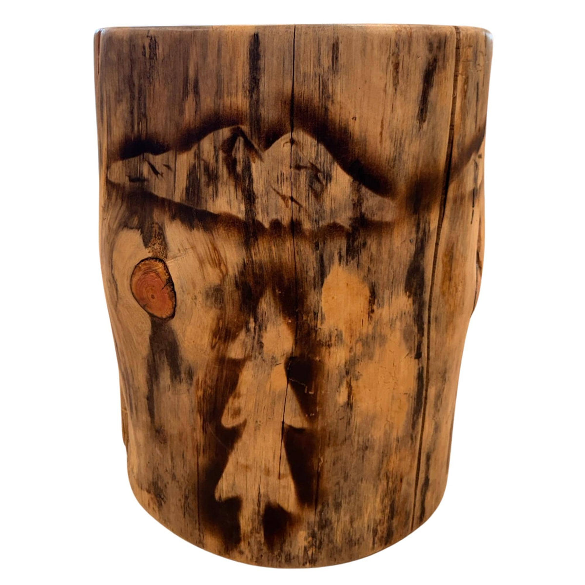 Handmade Torch-Burned Pine Wood Stump Table, Rustic Log Plant Stand, Cabin Decor Accent Furniture
