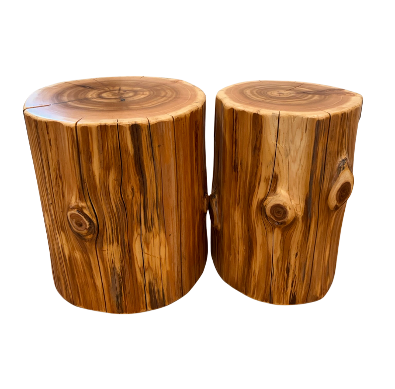 Cedar Stump Side Table, Rustic Plant Stand, Solid Wood Stool, Natural Lacquer Finish