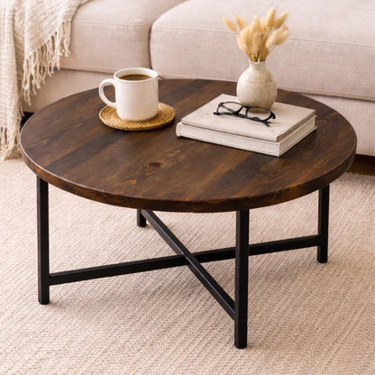 Round Ponderosa Blue Pine Tabletop, Rustic Solid Wood Dining Coffee Table Surface