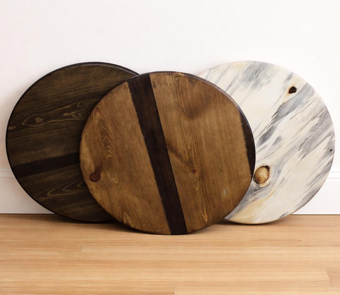 Round Ponderosa Blue Pine Tabletop, Rustic Solid Wood Dining Coffee Table Surface