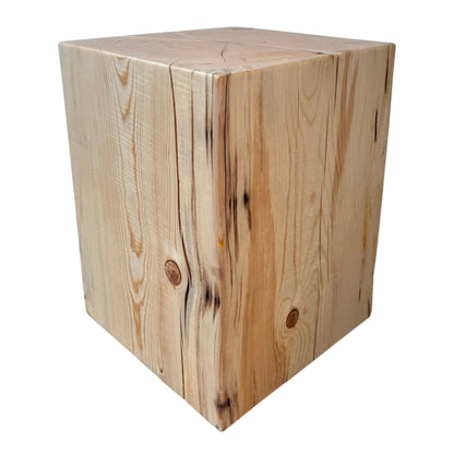 Square Spruce Stump Plant Stand, Rustic Woodland Cabin Decor Side Table