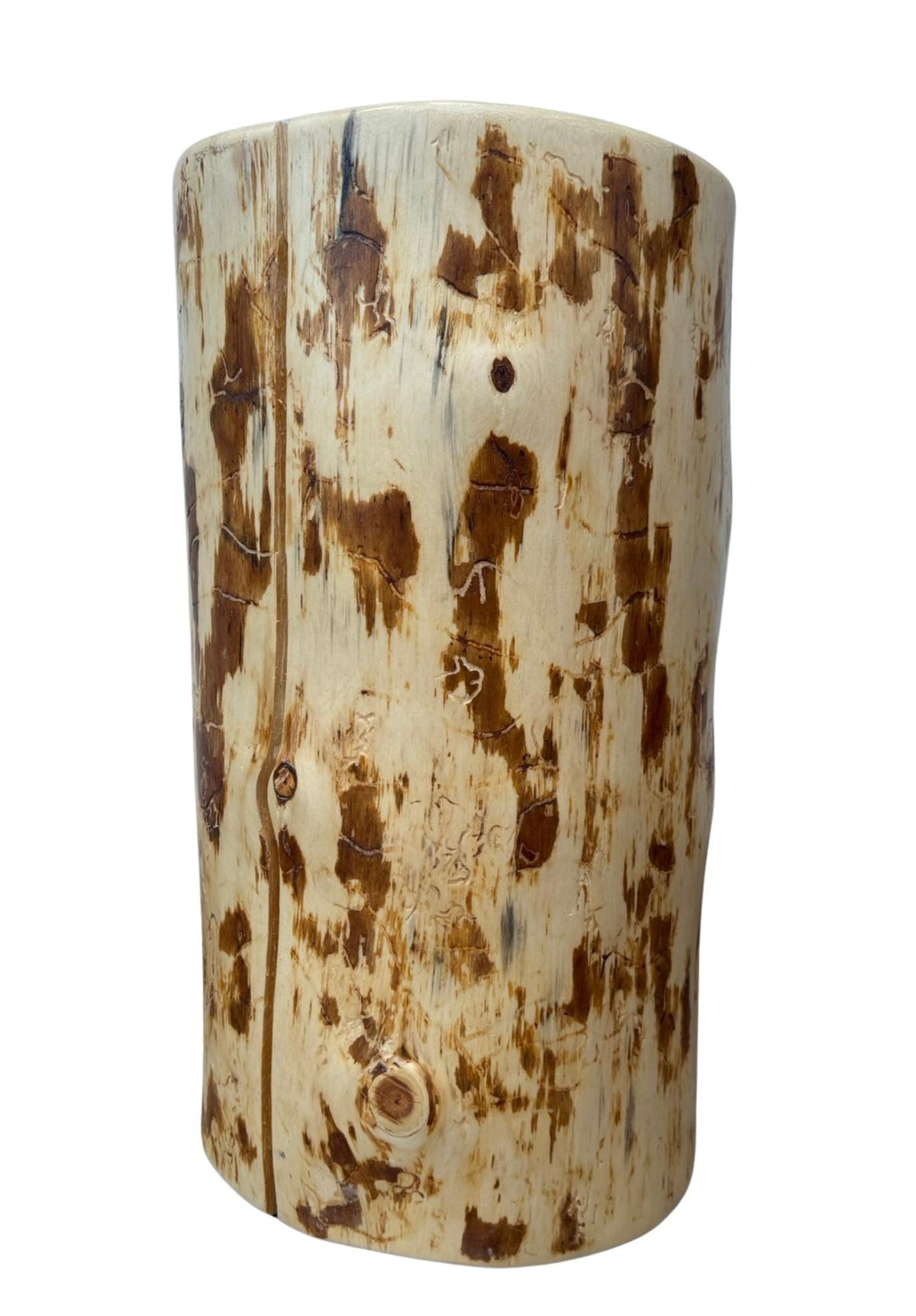 Handmade Pine Wood Stump Side Table, Rustic Log Plant Stand, Cabin Decor Accent Furniture