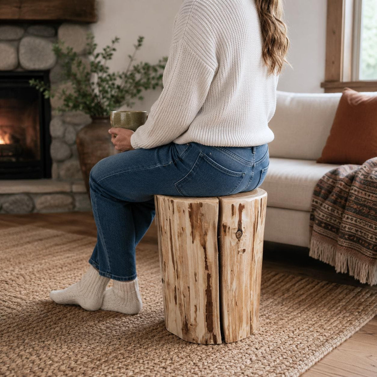 Handcrafted Cedar Stump Plant Stand, Log End Table, Cowboy Stump