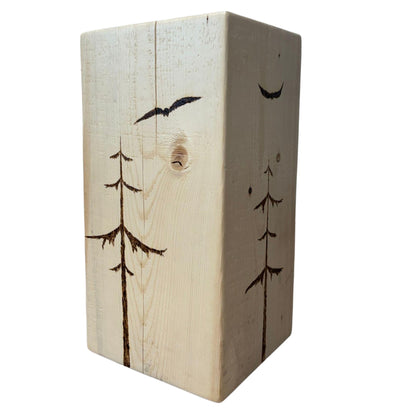 Hand-Burned Spruce Stump Side Table, Woodland Cabin Decor, Solid Wood Accent Piece