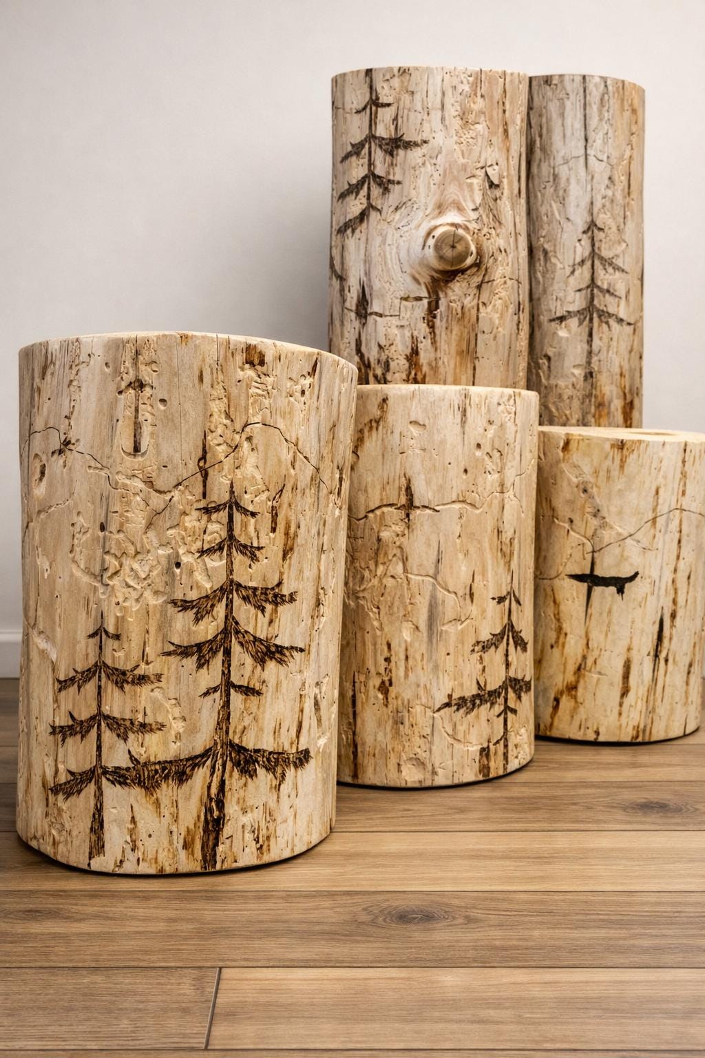 Handmade Wood-Burned Spruce Stump Plant Stand, Woodland Cabin Decor Accent Table