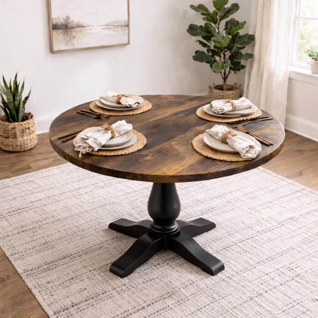 Round Ponderosa Blue Pine Tabletop, Rustic Solid Wood Dining Coffee Table Surface