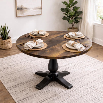 Round Ponderosa Blue Pine Tabletop, Rustic Solid Wood Dining Coffee Table Surface