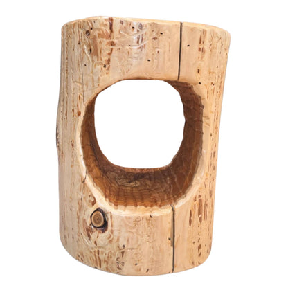 Cedar Stump Side Table with Hole, Rustic Plant Stand, Solid Wood Stool, Natural Lacquer Finish