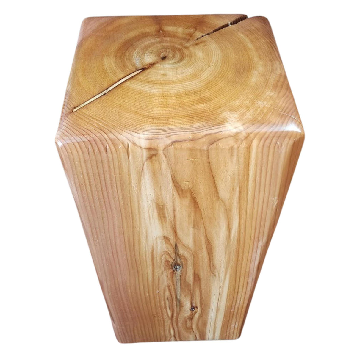 Square Cedar Stump Plant Stand, Rustic Live Edge Cowboy Stump, Natural Accent Table