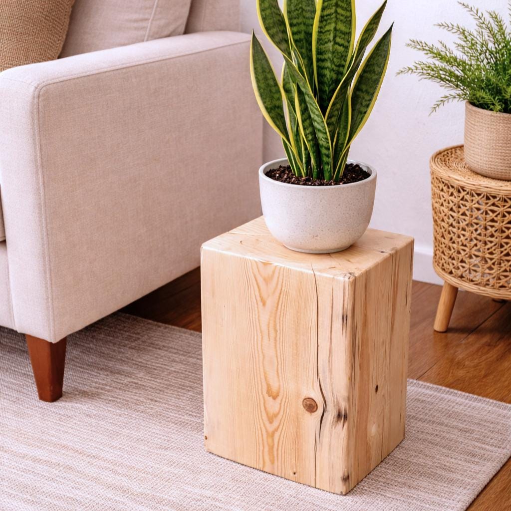 Handmade Spruce Stump Side Table, Solid Wood Woodland Decor Accent Table