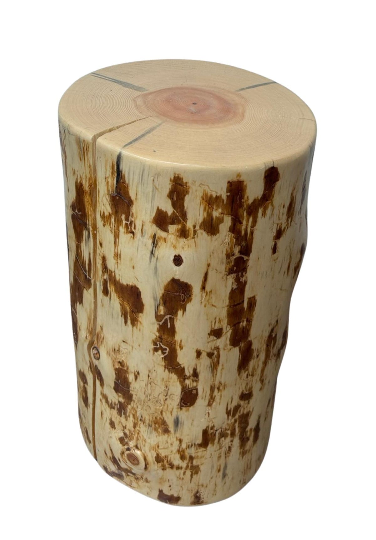 Solid Pine Wood Stump Side Table, Rustic Accent Plant Stand, Cabin Decor