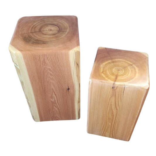 Square Cedar Stump Side Table – Natural Wood End Table, Plant Stand, Nightstand
