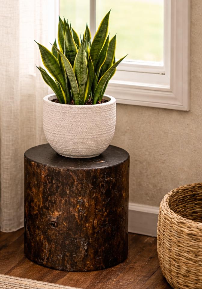 Handmade Pine Wood Stump Side Table, Rustic Log Plant Stand, Cabin Decor Accent Furniture