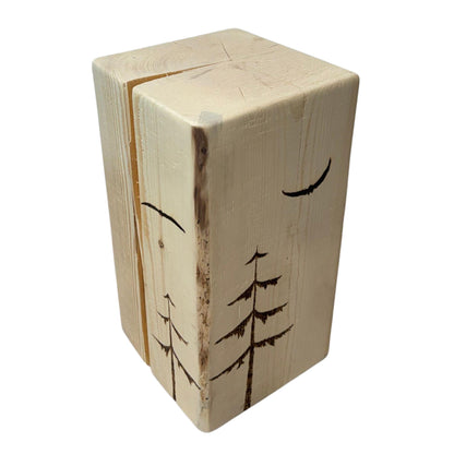 Hand-Burned Spruce Stump Side Table, Woodland Cabin Decor, Solid Wood Accent Piece
